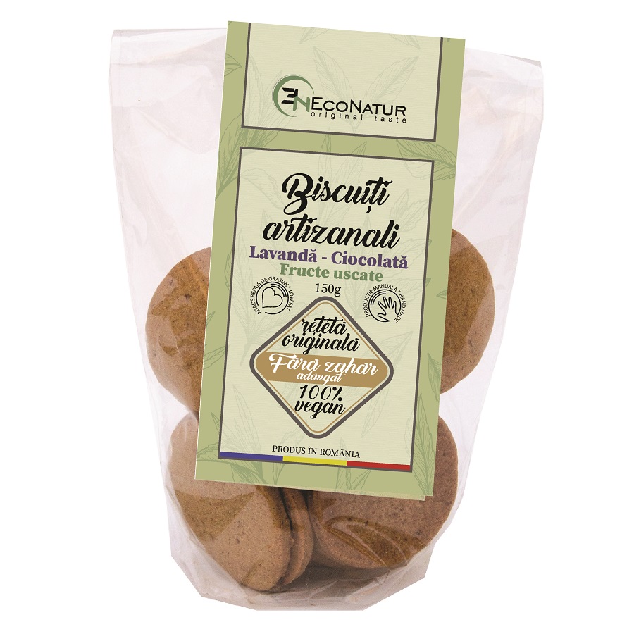 Biscuiti artizanali cu lavanda si ciocolata, 150 g, Econatur 